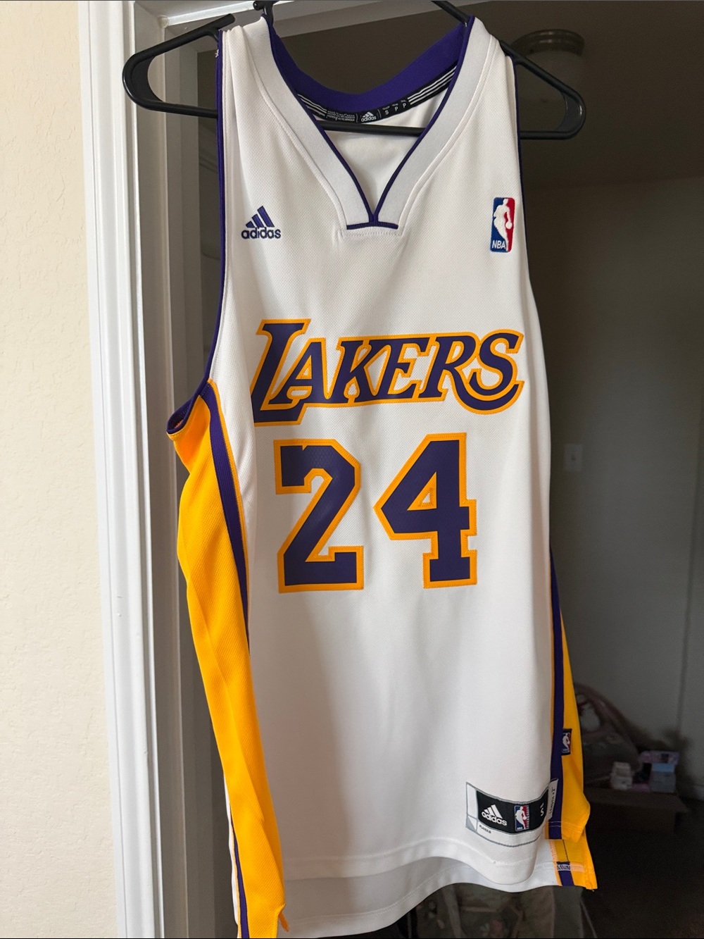 adidas White Los Angeles Lakers #24 Jersey with Purple & Gold Trim